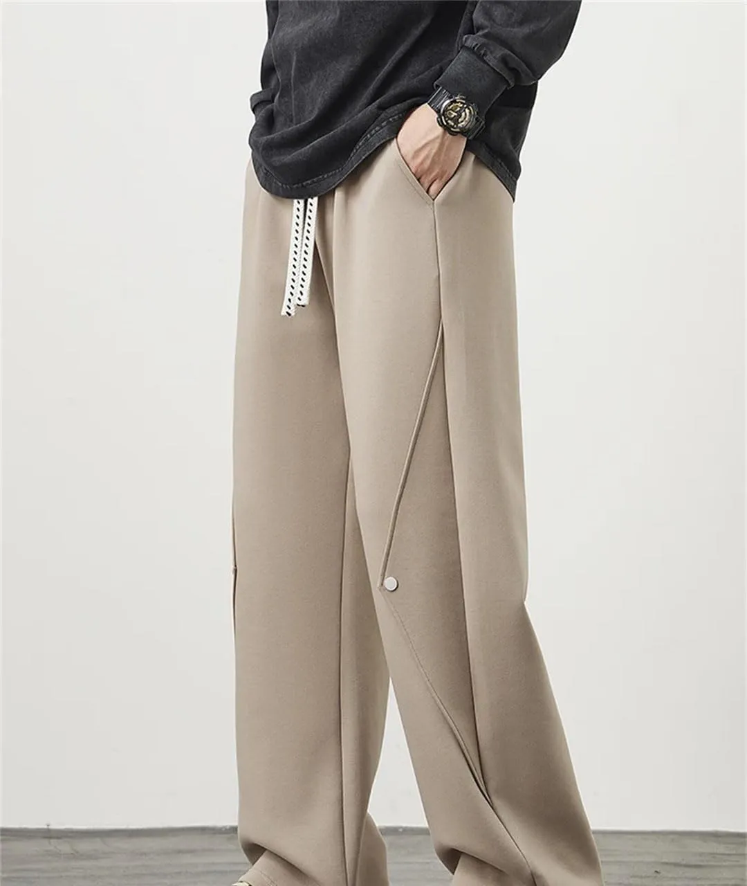 Men's Wide Leg Hip Hop Sweatpants Drawstring Waist Loose Fit Straight Leg Casual Track Pants