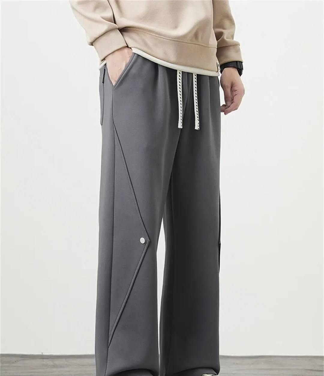 Men's Wide Leg Hip Hop Sweatpants Drawstring Waist Loose Fit Straight Leg Casual Track Pants