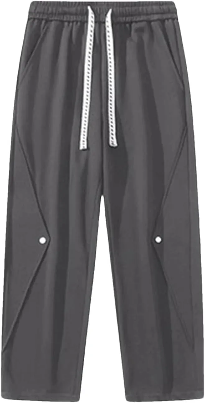 Men's Wide Leg Hip Hop Sweatpants Drawstring Waist Loose Fit Straight Leg Casual Track Pants