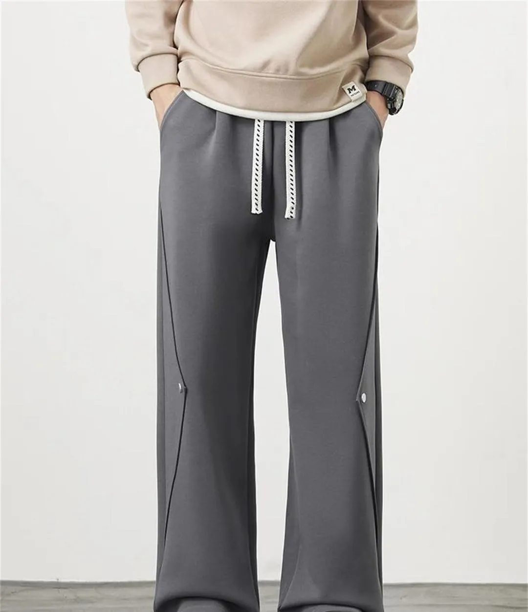 Men's Wide Leg Hip Hop Sweatpants Drawstring Waist Loose Fit Straight Leg Casual Track Pants