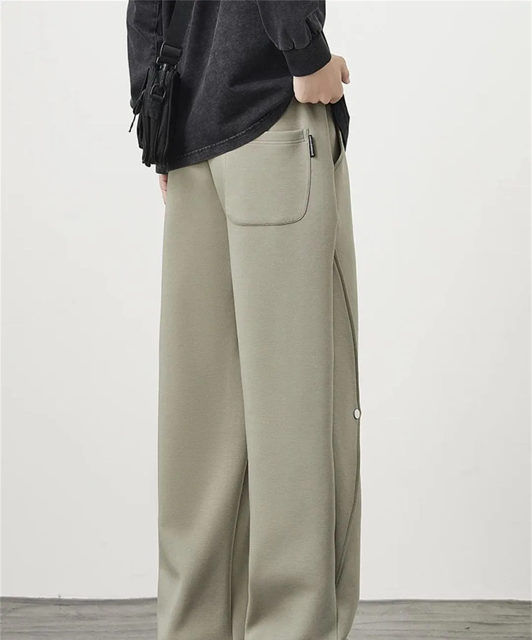 Men's Wide Leg Hip Hop Sweatpants Drawstring Waist Loose Fit Straight Leg Casual Track Pants