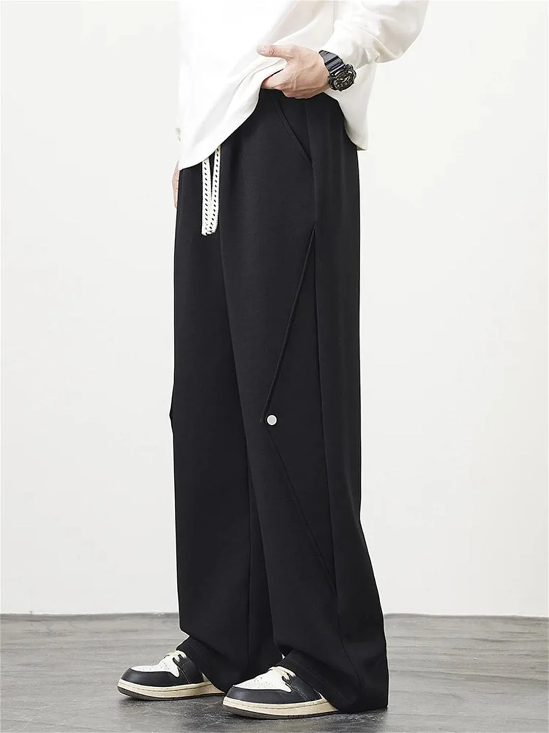 Men's Wide Leg Hip Hop Sweatpants Drawstring Waist Loose Fit Straight Leg Casual Track Pants