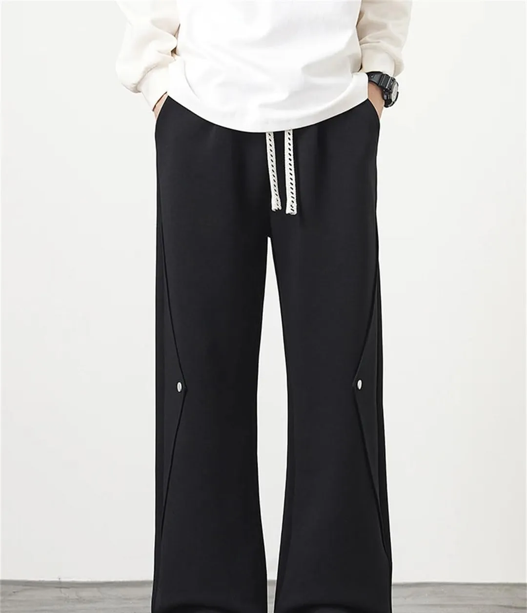 Men's Wide Leg Hip Hop Sweatpants Drawstring Waist Loose Fit Straight Leg Casual Track Pants