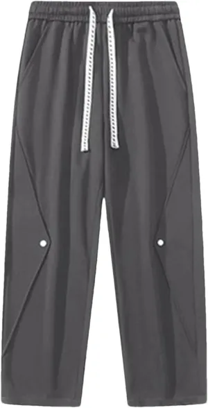 Men's Wide Leg Hip Hop Sweatpants Drawstring Waist Loose Fit Straight Leg Casual Track Pants