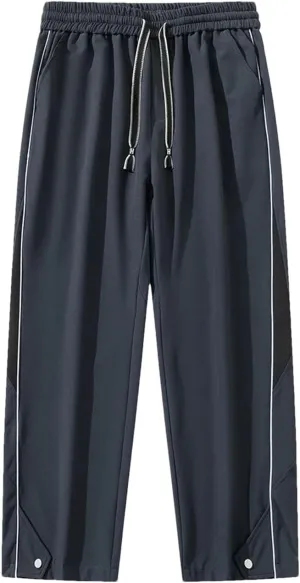 Men's Wide Leg Striped Track Pants Drawstring Waist Loose Fit Straight Leg Sportswear Trousers