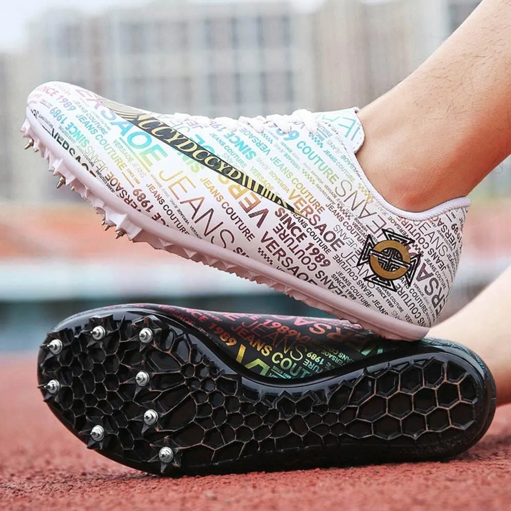 Mens Womens Track and Field Shoes Sprint Sport Sneakers Mesh Breathable Professional Running Nail Spikes Shoes for Boys Girls
