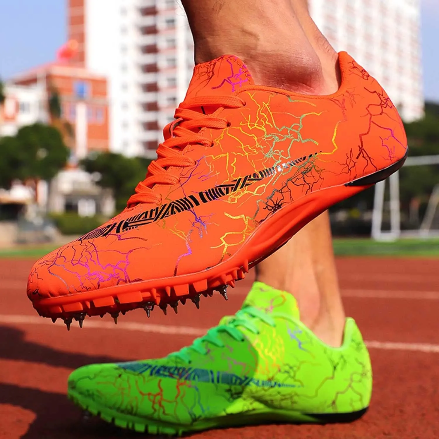 Mens Womens Track and Field Shoes Sprint Sport Sneakers Mesh Breathable Professional Running Nail Spikes Shoes for Boys Girls