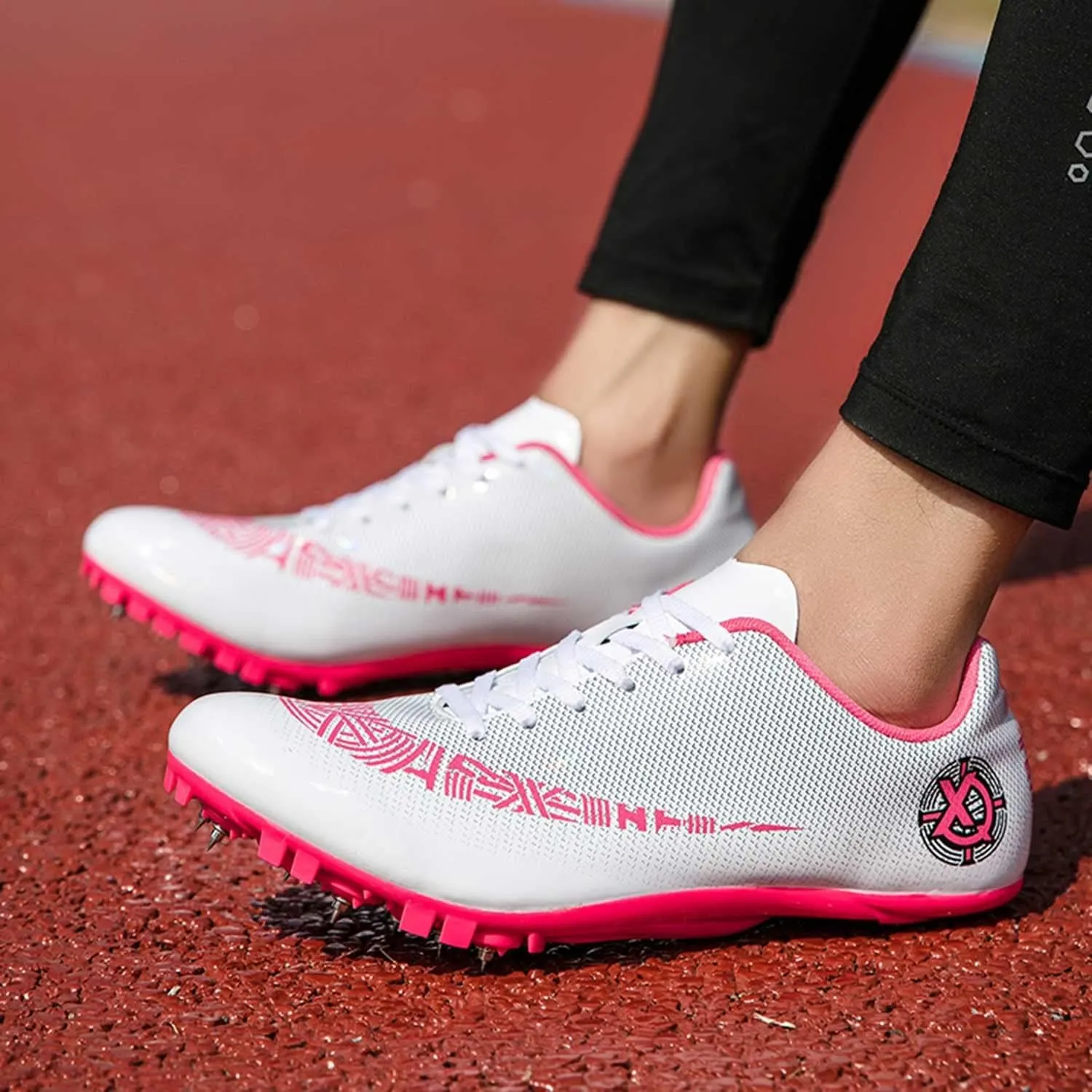Mens Womens Track and Field Shoes Sprint Sport Sneakers Mesh Breathable Professional Running Nail Spikes Shoes for Boys Girls