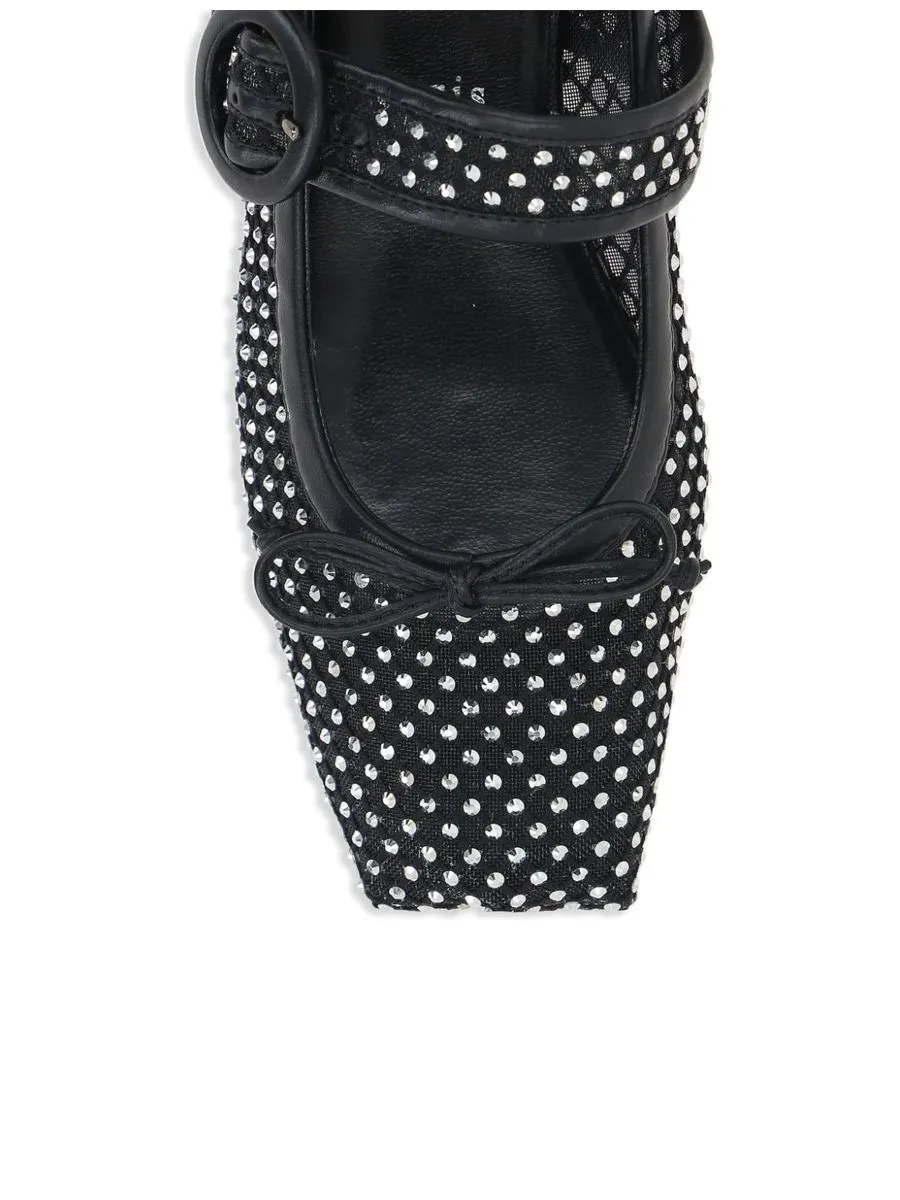 Mesh Design Flat Footwear With Crystal Embellishment And Bow Detailing