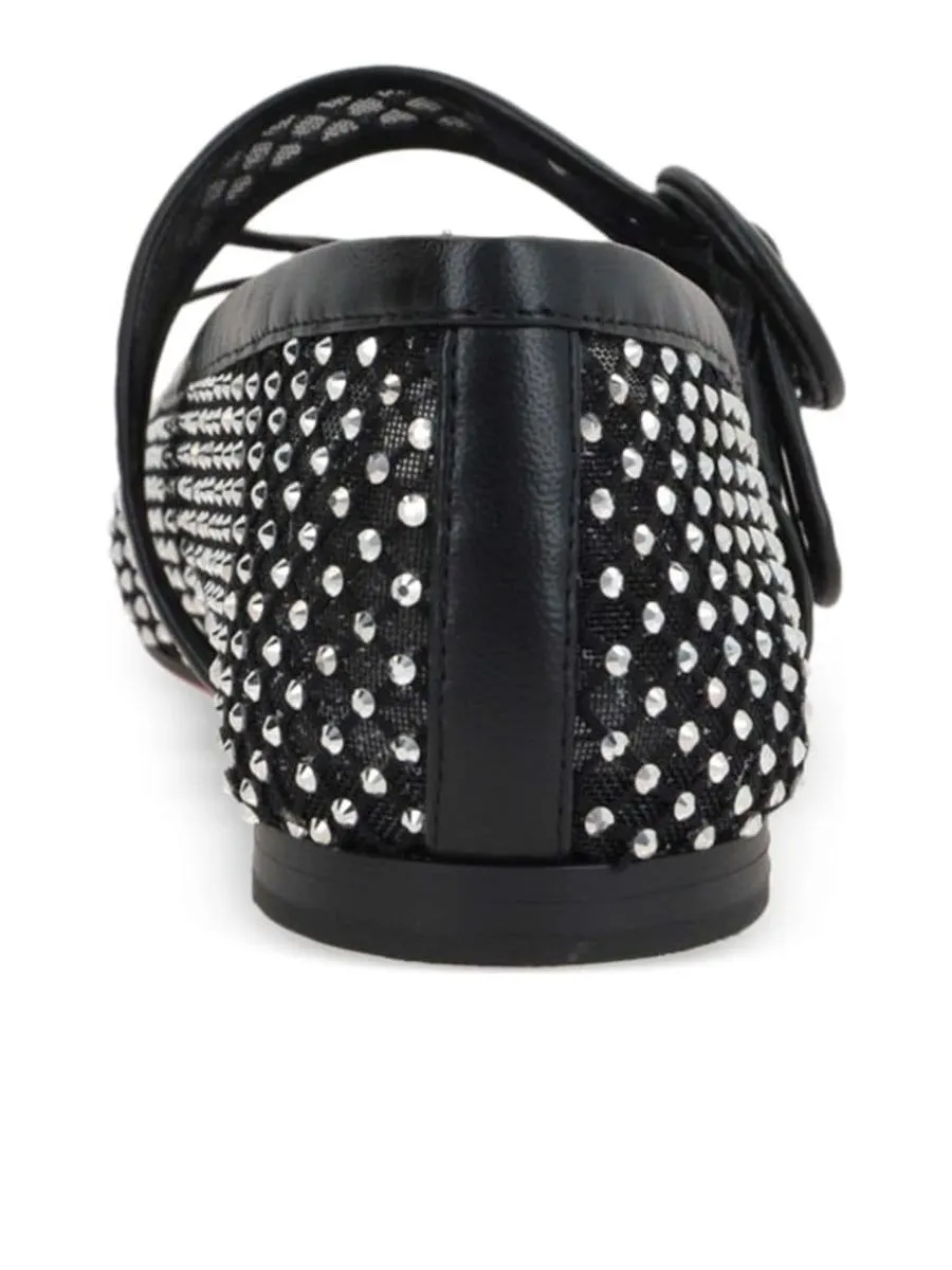Mesh Design Flat Footwear With Crystal Embellishment And Bow Detailing