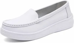 MSYINGL Women's Nursing Shoes,Waterproof Slip-Resistant Healthcare Restaurant Hospital Work Teacher Lightweight Leather Loafers