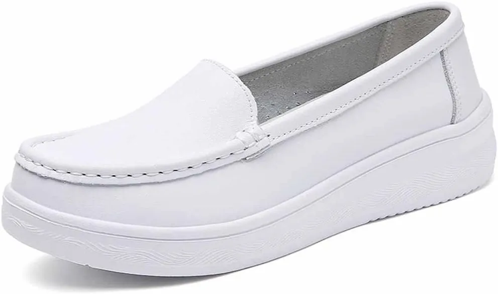 MSYINGL Women's Nursing Shoes,Waterproof Slip-Resistant Healthcare Restaurant Hospital Work Teacher Lightweight Leather Loafers