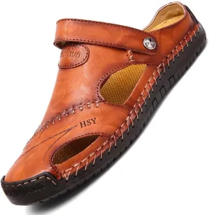 NANXIN&LOVE Mens Casual Leather Sandals Summer Beach Slipper Mens Comfort Outdoor Shoes Fashion Lightweight Trail Water Sandal Adjustable （Two Ways）