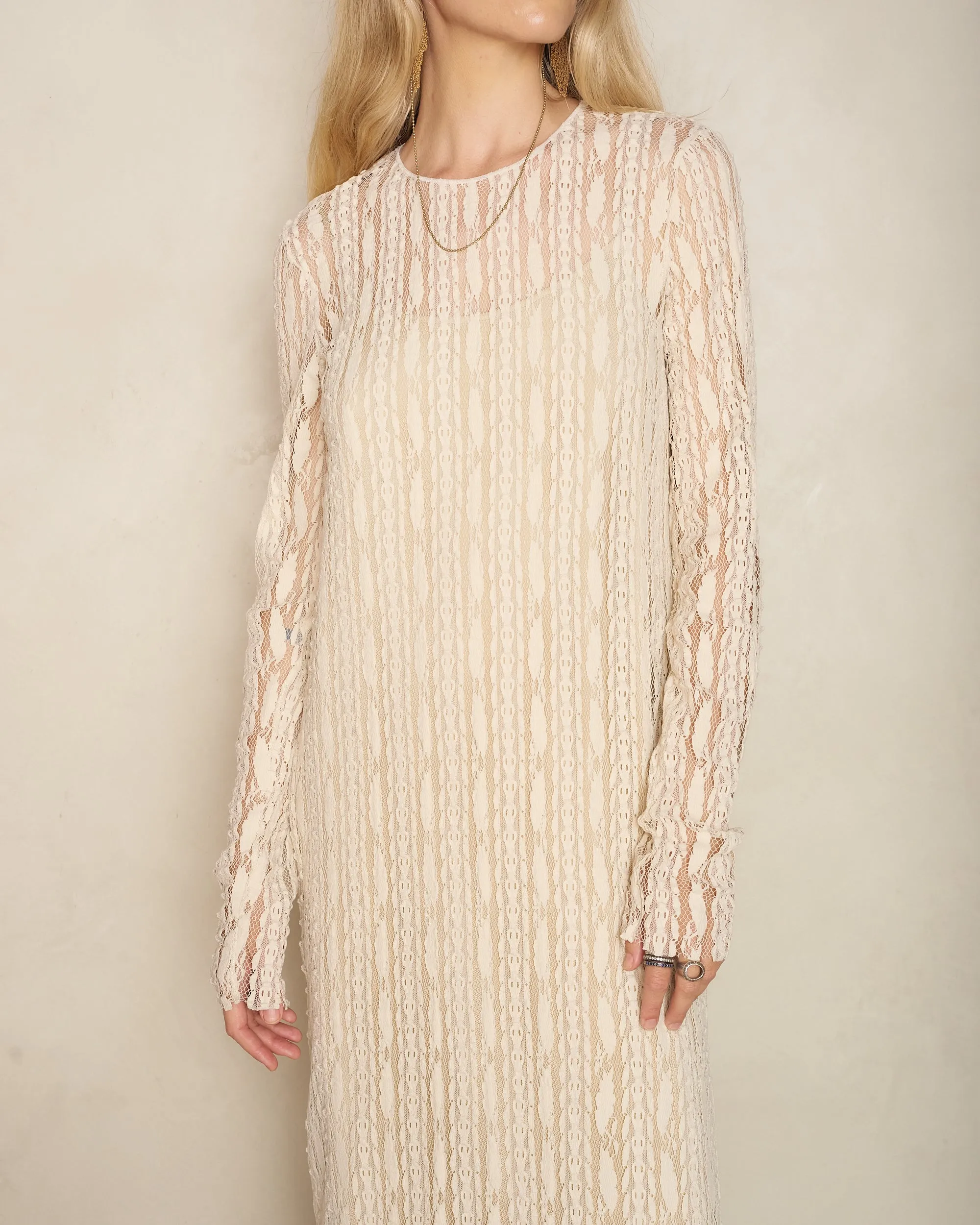 Off White Lace Long Sleeve Dress