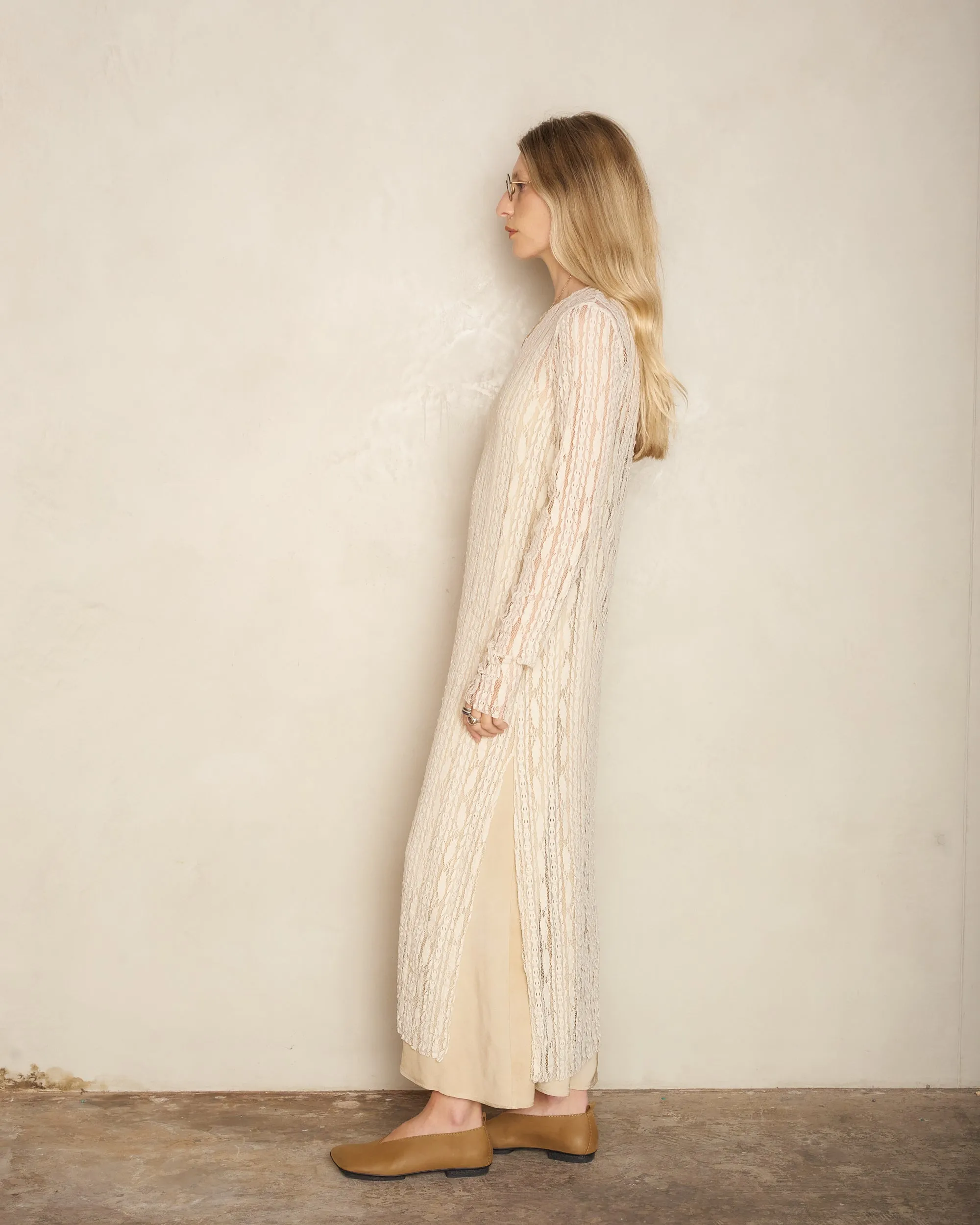 Off White Lace Long Sleeve Dress