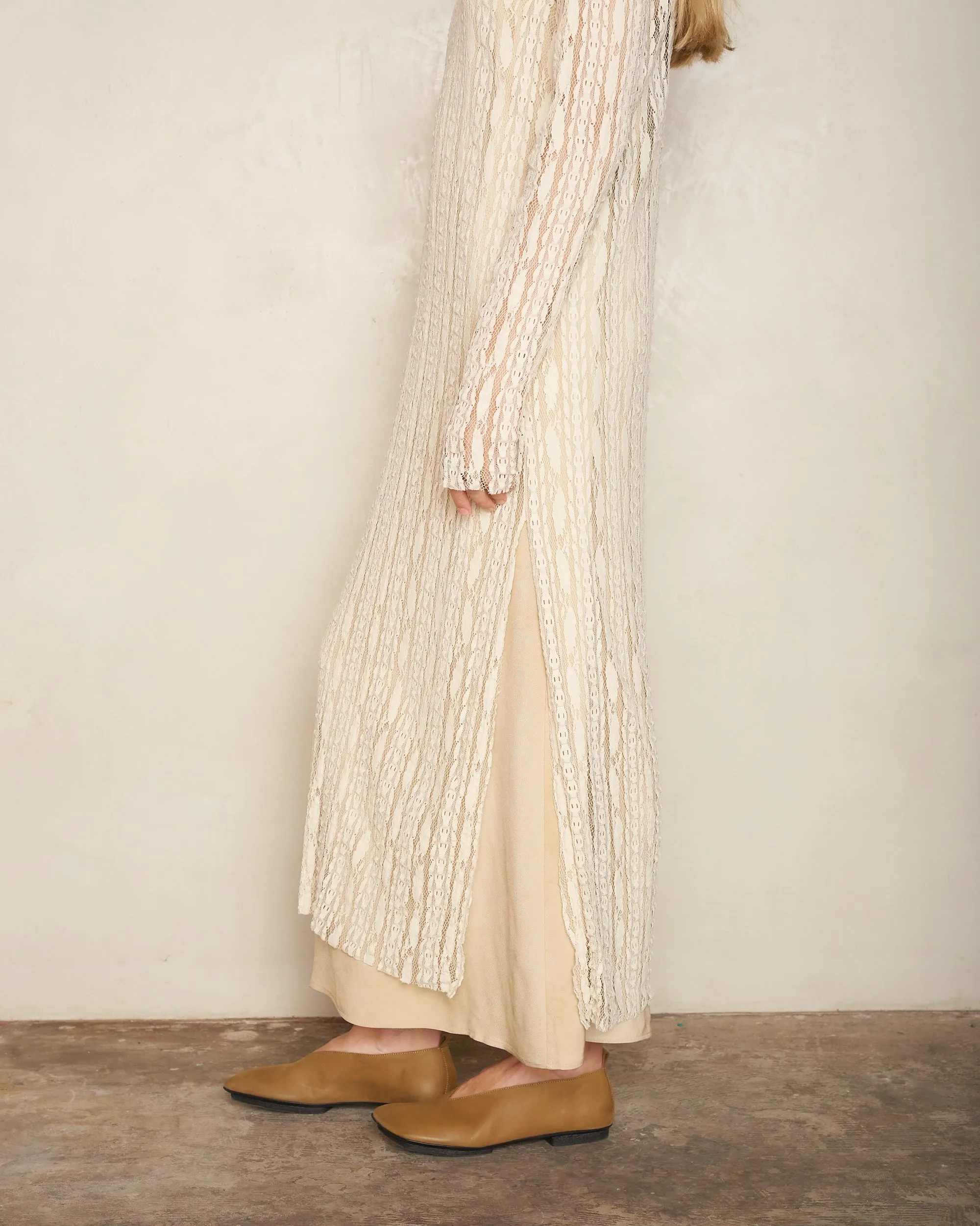Off White Lace Long Sleeve Dress
