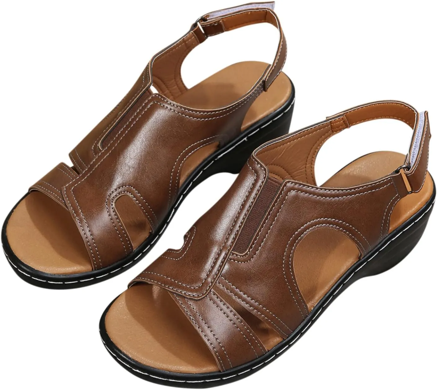 oiangi Wedge Sandals for Women Casual Summer Fish Mouth Open Toe Quilted Hook and Loop Hollow Slipper Lightweight Comfortable Outdoor Ladies Shoes