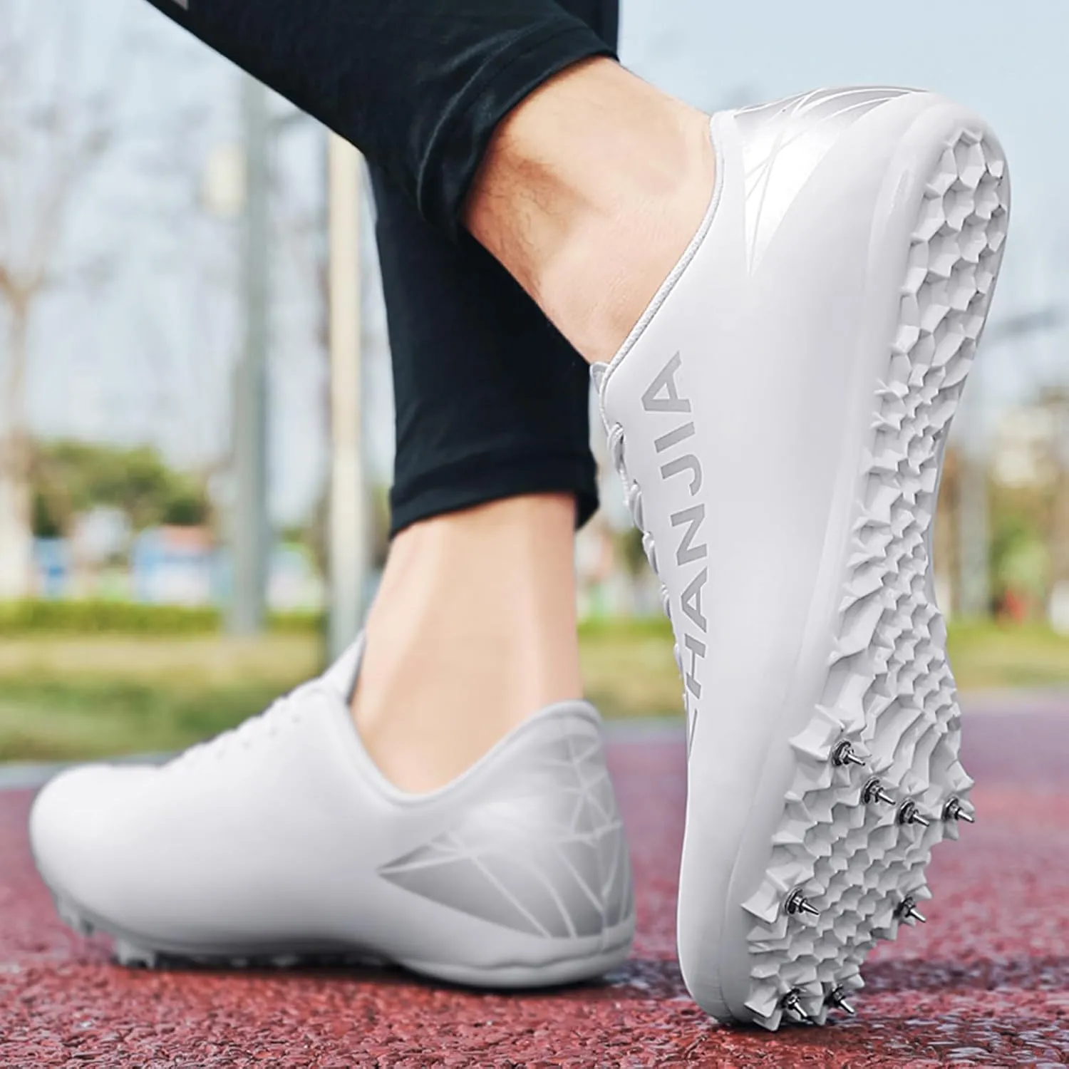 ONAIC Mens Track and Field Shoes Boys Girls Teenagers 8 Spikes Sneakers Race Jumping Running Training Shoes Professional Sprint Sport Shoes