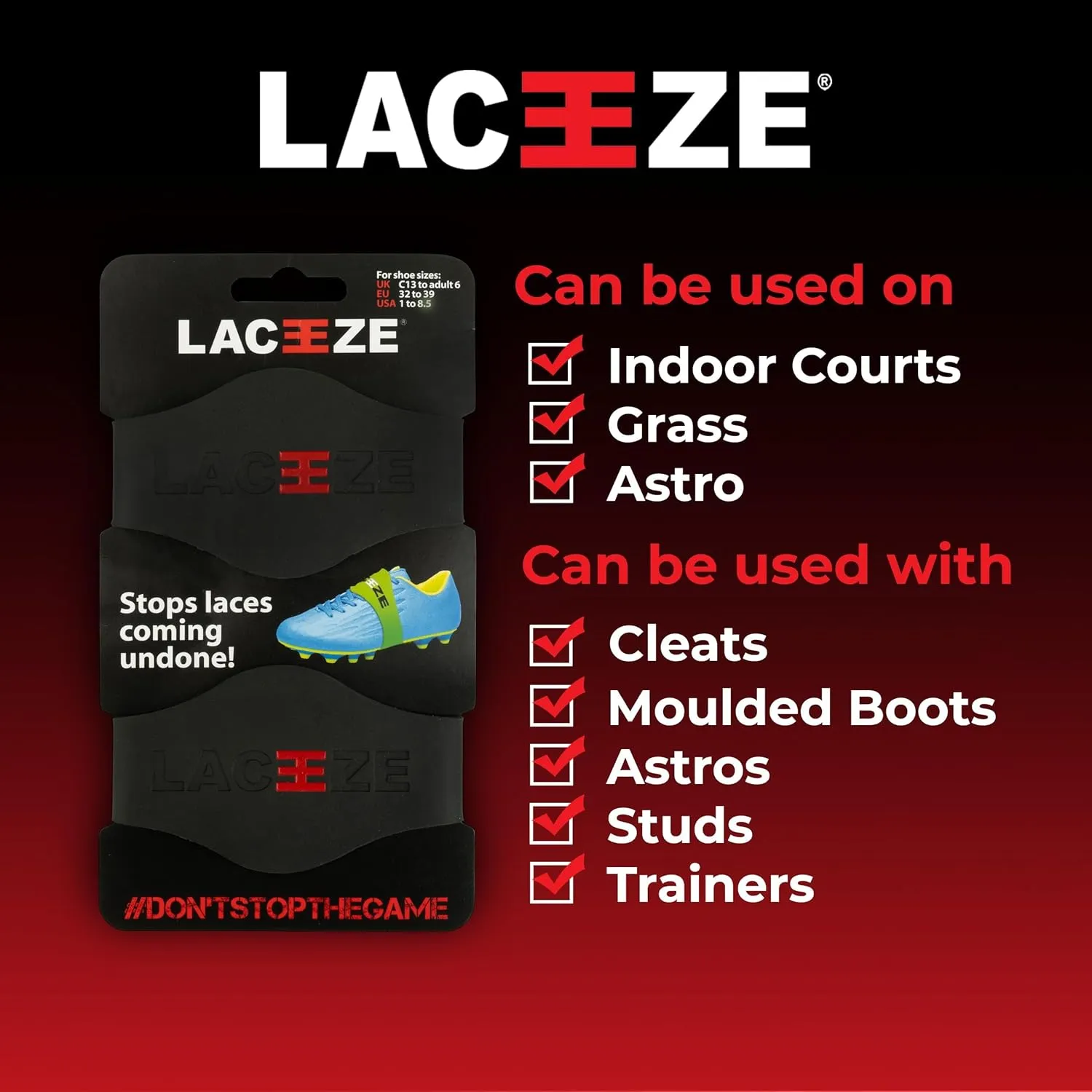 Original Bands Fits shoe size 1-7 USA keeps laces tied during sport, soccer, rugby, field hockey