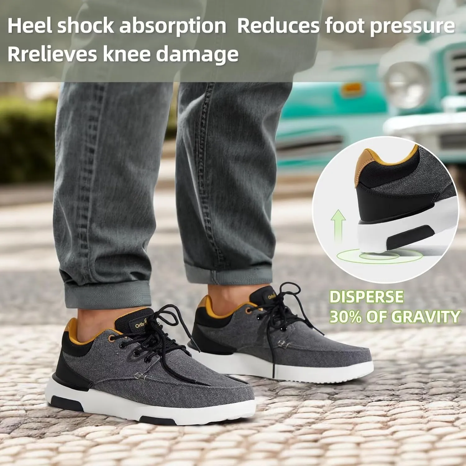 OrthoComfoot Men's Orthopedic Walking Shoes with Arch Support: Comfortable Casual Plantar Fasciitis Shoes for Flat Feet, Adjustable Cushion Orthotic Fashion Sneakers for Foot and Heel Pain
