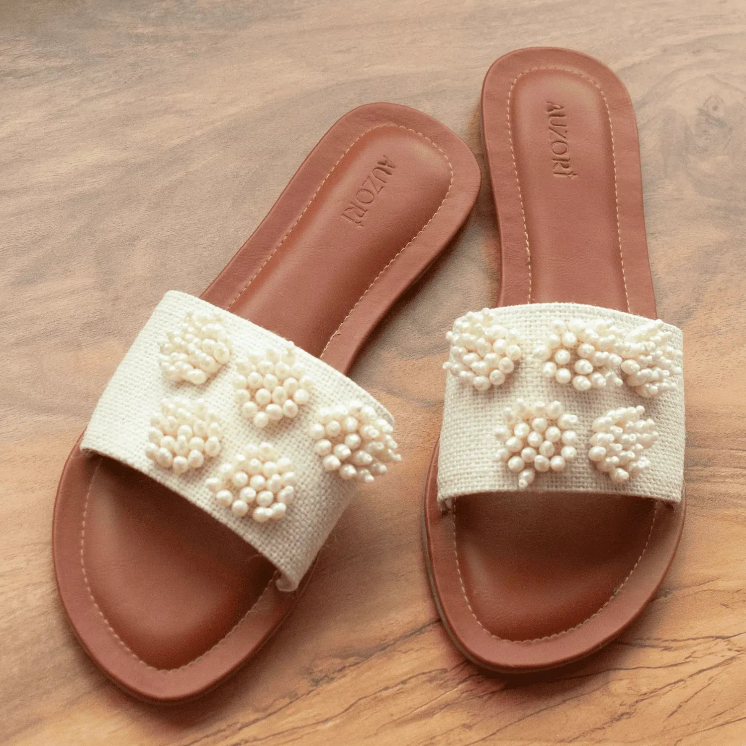Pearl Flowers Embroidered Flats
