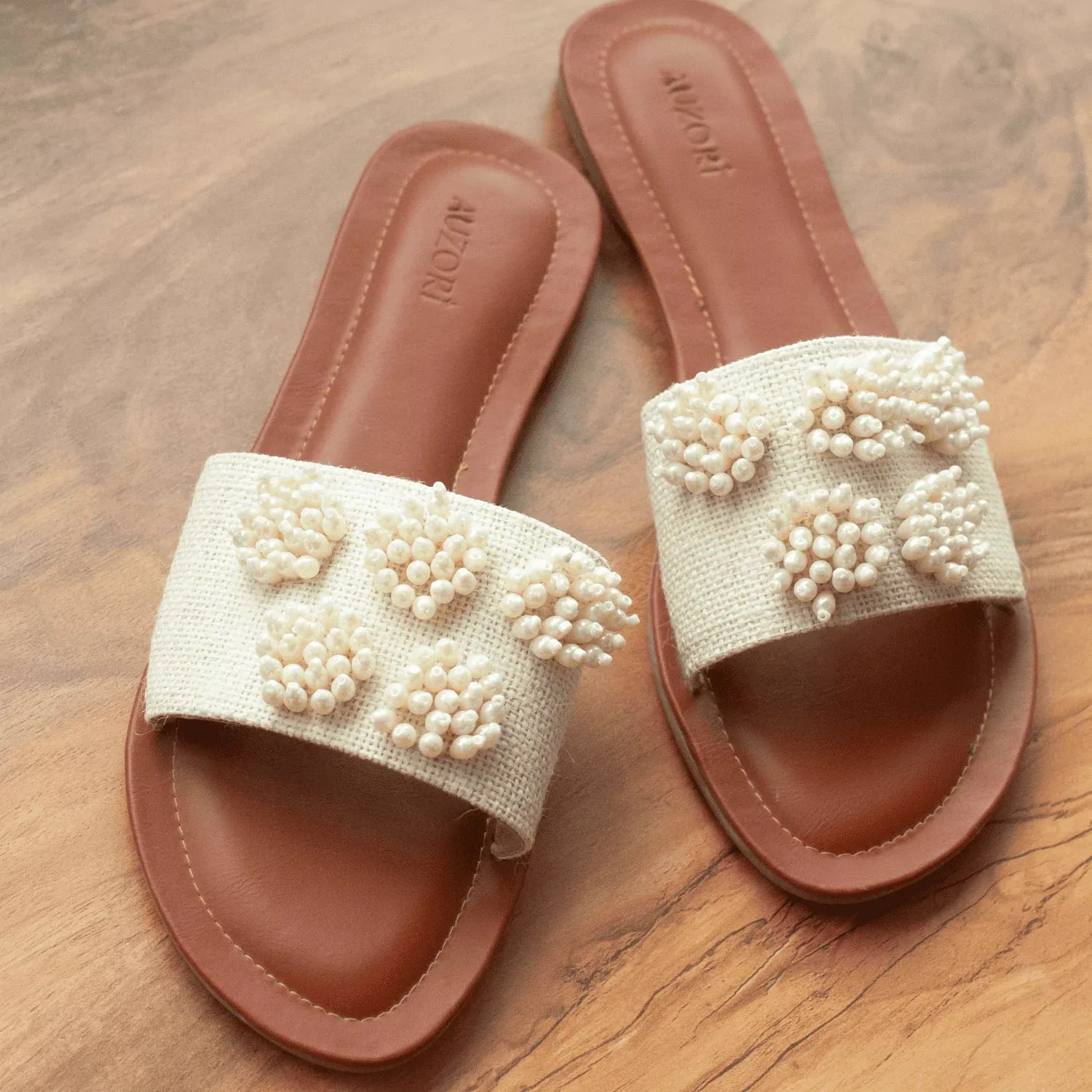 Pearl Flowers Embroidered Flats