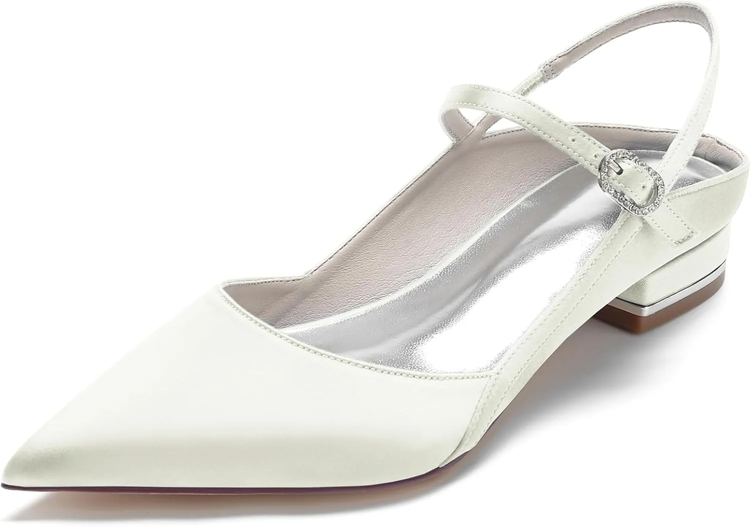 Pointed Dress Ankle Strap Buckle Sandals Lace Wedding Open Heel Flats Shoes Evening Party Bridal Shoes