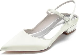 Pointed Dress Ankle Strap Buckle Sandals Lace Wedding Open Heel Flats Shoes Evening Party Bridal Shoes