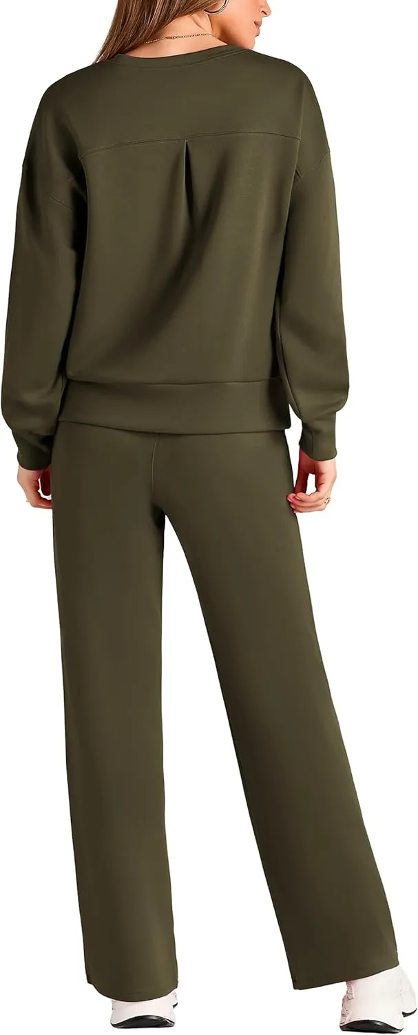 PRETTYGARDEN Women's 2 Piece Outfits 2025 Winter Long Sleeve Pullover Tops And Long Pants Lounge Sets Tracksuit