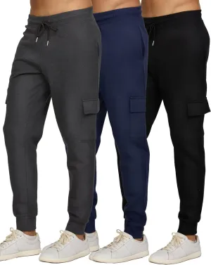 PURE CHAMP Mens 3 Pack Fleece Active Athletic Workout Jogger Sweatpants for Men with Zipper Pocket and Drawstring Size S-3XL