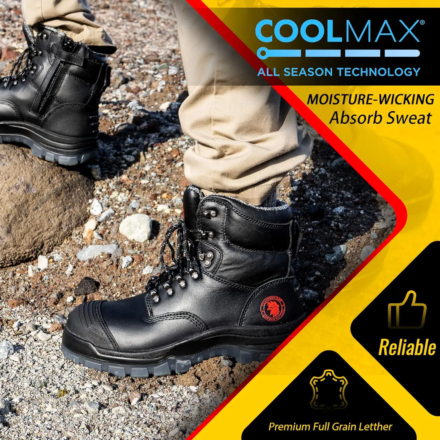 ROCKROOSTER Work Boots for Men,7 inch,Steel Toe,Side Zipper, Leather Shoes,Static Control, Breathable,Quick Dry(AK232Z -AK245Z