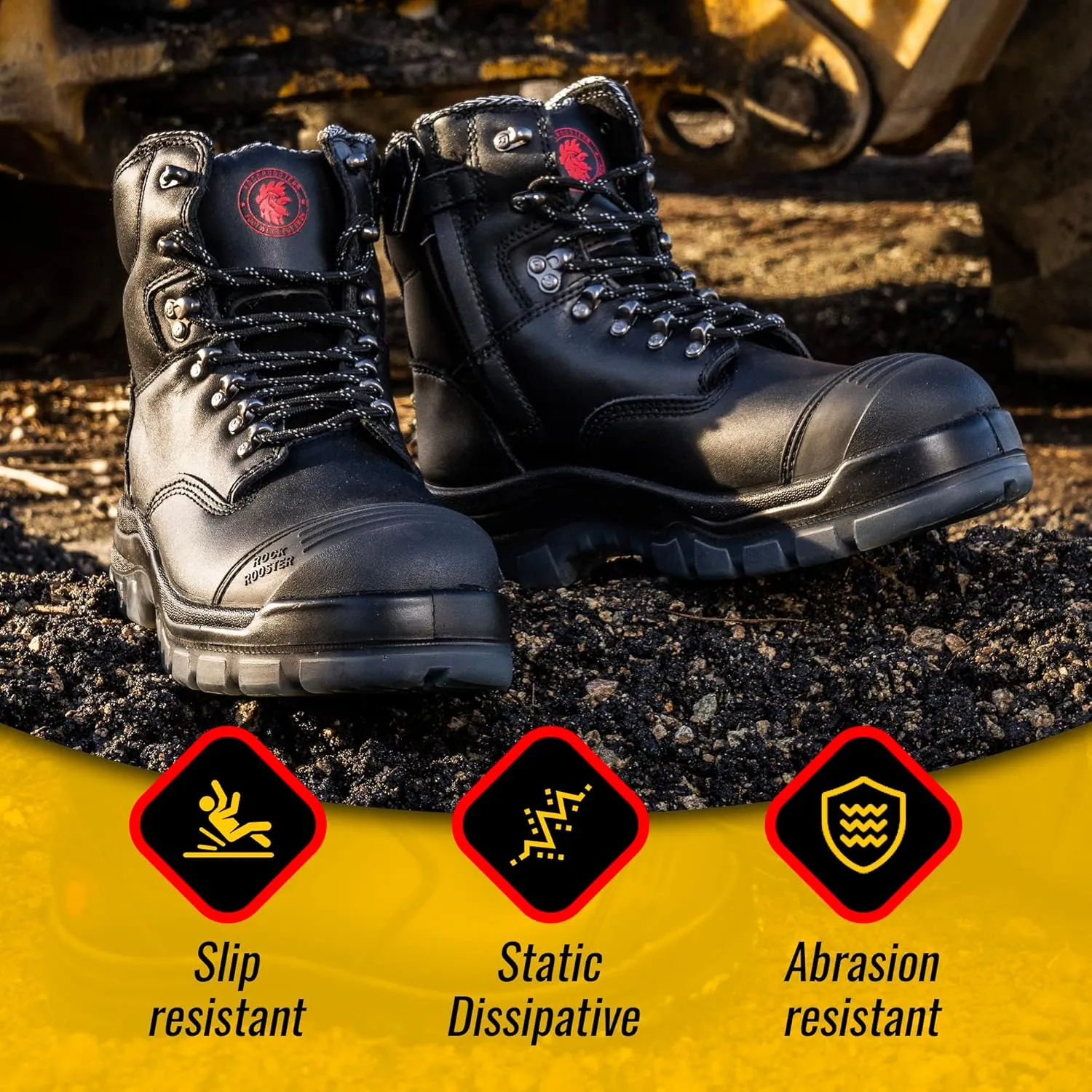 ROCKROOSTER Work Boots for Men,7 inch,Steel Toe,Side Zipper, Leather Shoes,Static Control, Breathable,Quick Dry(AK232Z -AK245Z