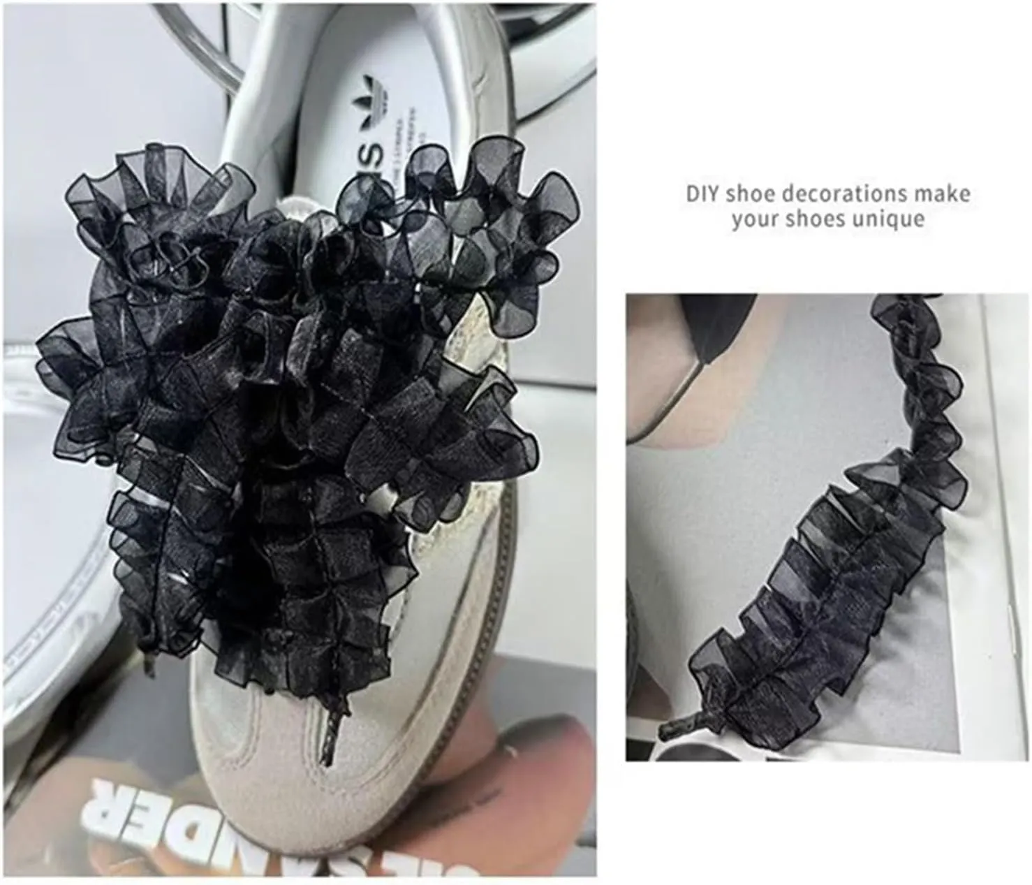 Ruffle Edge Organza Frills Shoelaces Bowknot Sneaker Black Sport Shoes White Shoes Laces DIY Training Shoes Laces