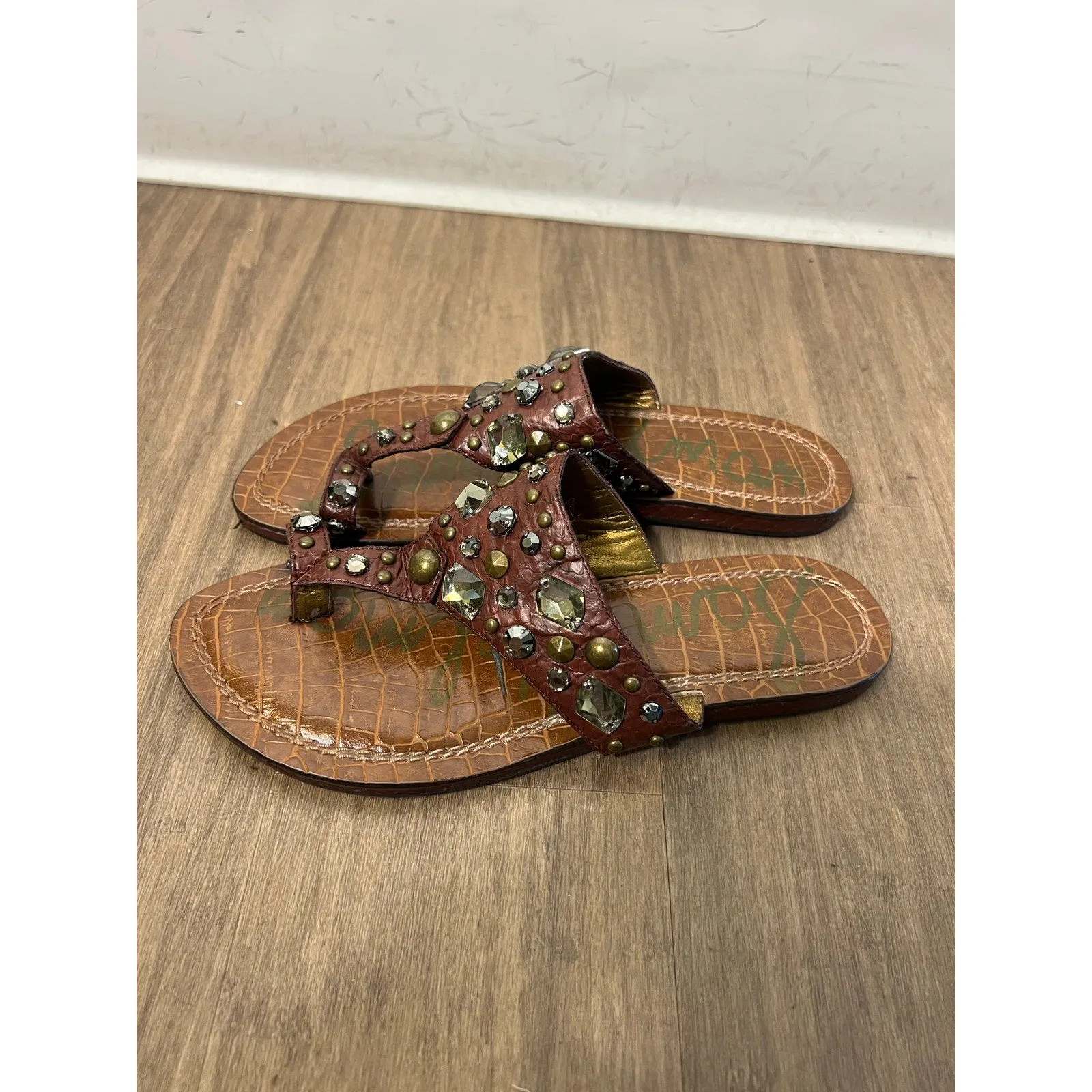 Sam Edelman Azaria Mahogany Mat Jeweled Flats Sz 8M