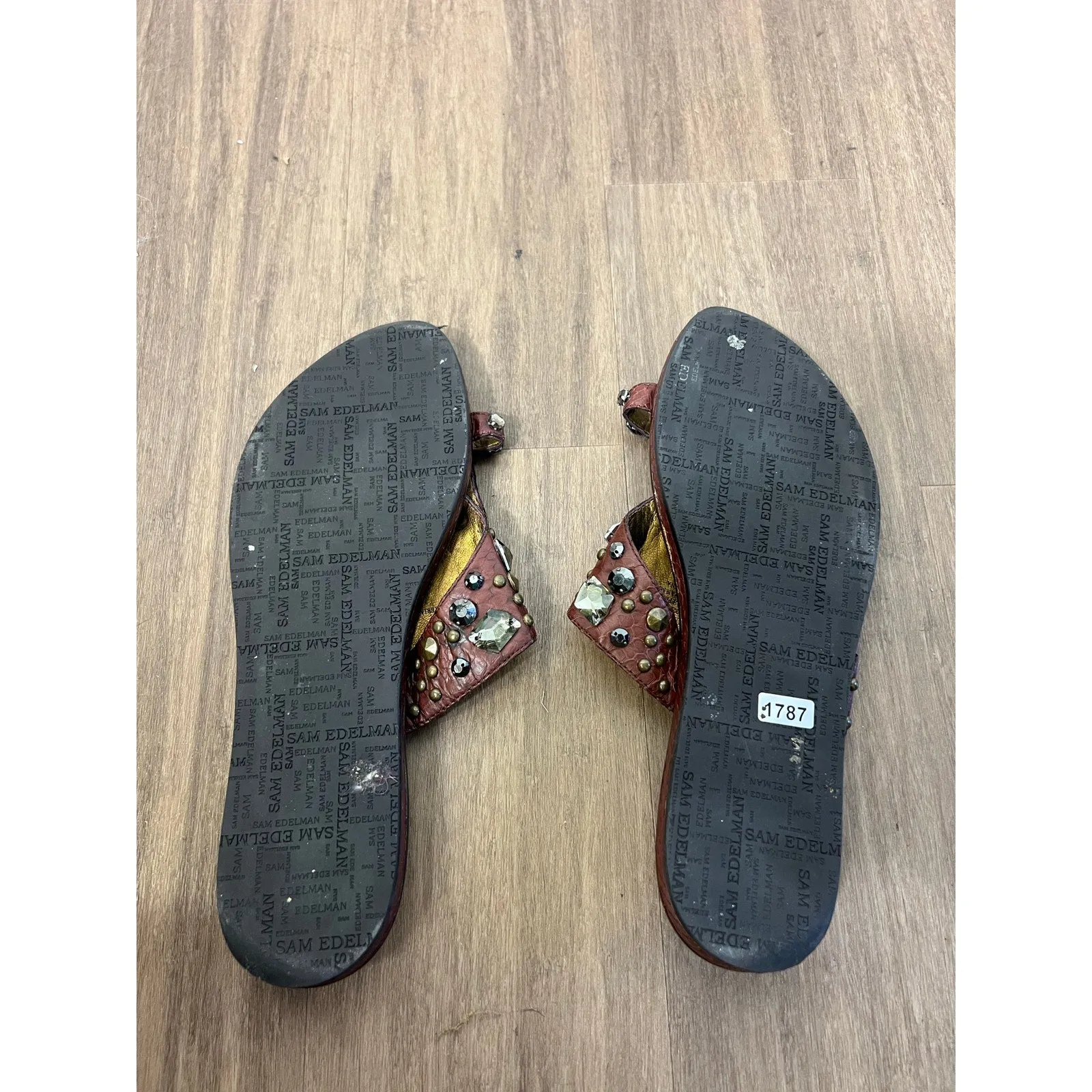 Sam Edelman Azaria Mahogany Mat Jeweled Flats Sz 8M
