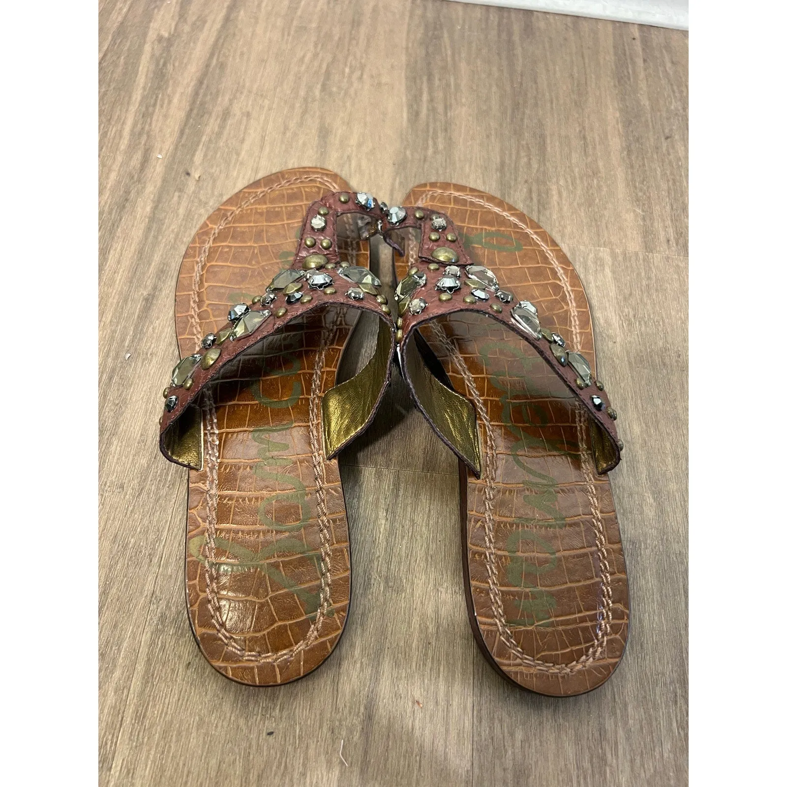 Sam Edelman Azaria Mahogany Mat Jeweled Flats Sz 8M