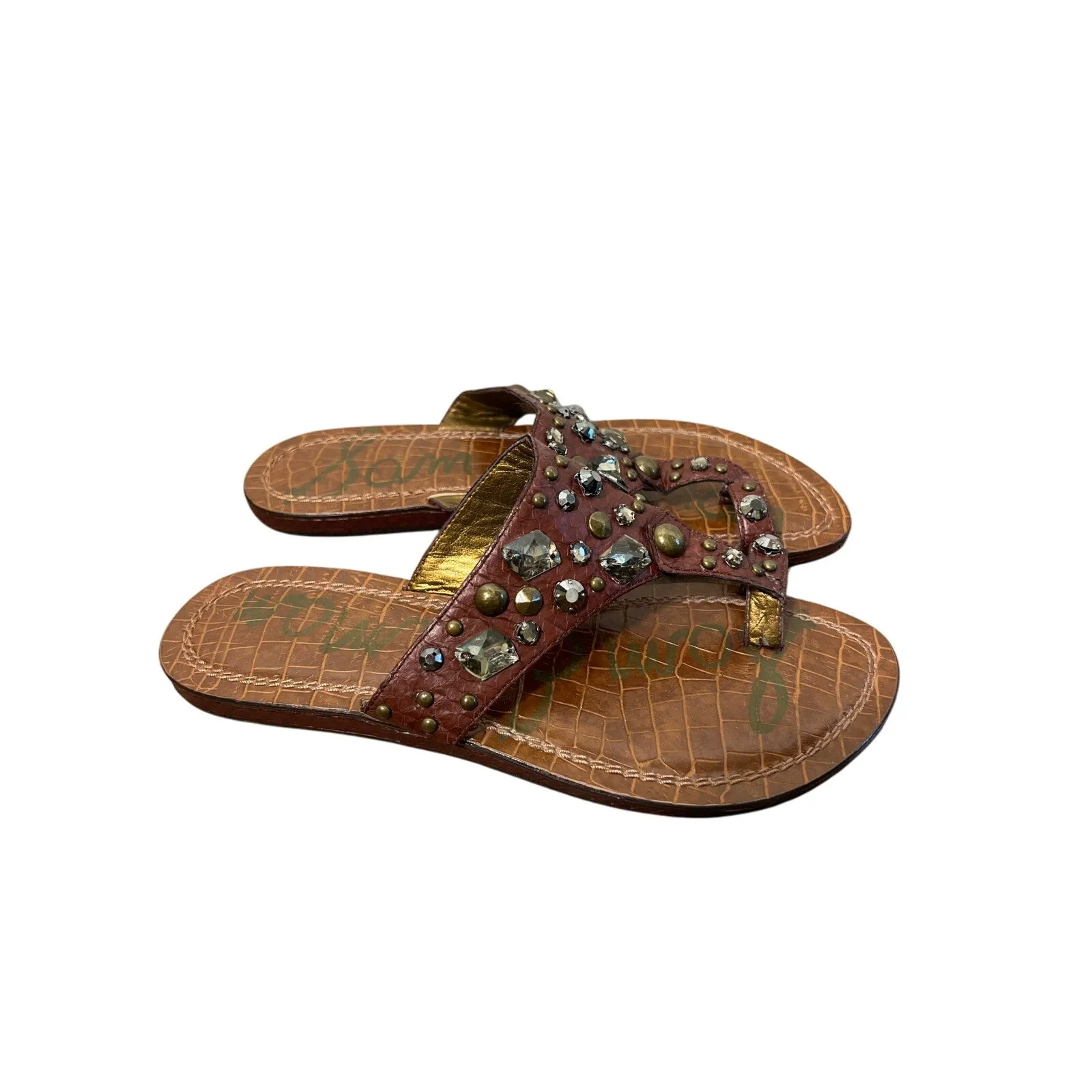 Sam Edelman Azaria Mahogany Mat Jeweled Flats Sz 8M