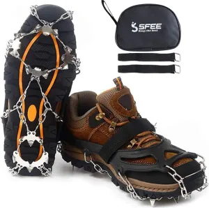 Sfee Ice Snow Grips Crampons Traction Cleats,19 Stainless Steel Spikes for Women Men Kids, Anti Slip Flexible Shoe/Boot Footwear for Walking Climbing Hiking Fishing Outdoor
