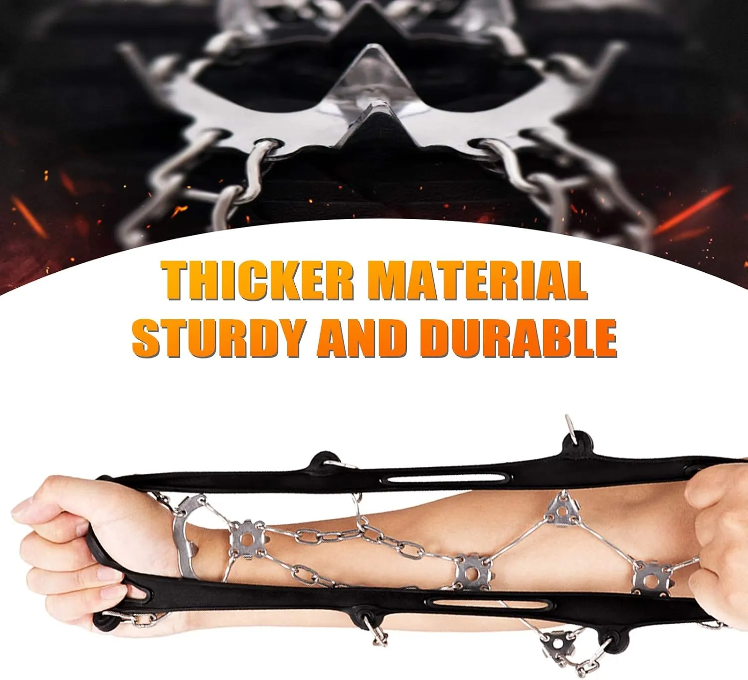 Sfee Ice Snow Grips Crampons Traction Cleats,19 Stainless Steel Spikes for Women Men Kids, Anti Slip Flexible Shoe/Boot Footwear for Walking Climbing Hiking Fishing Outdoor