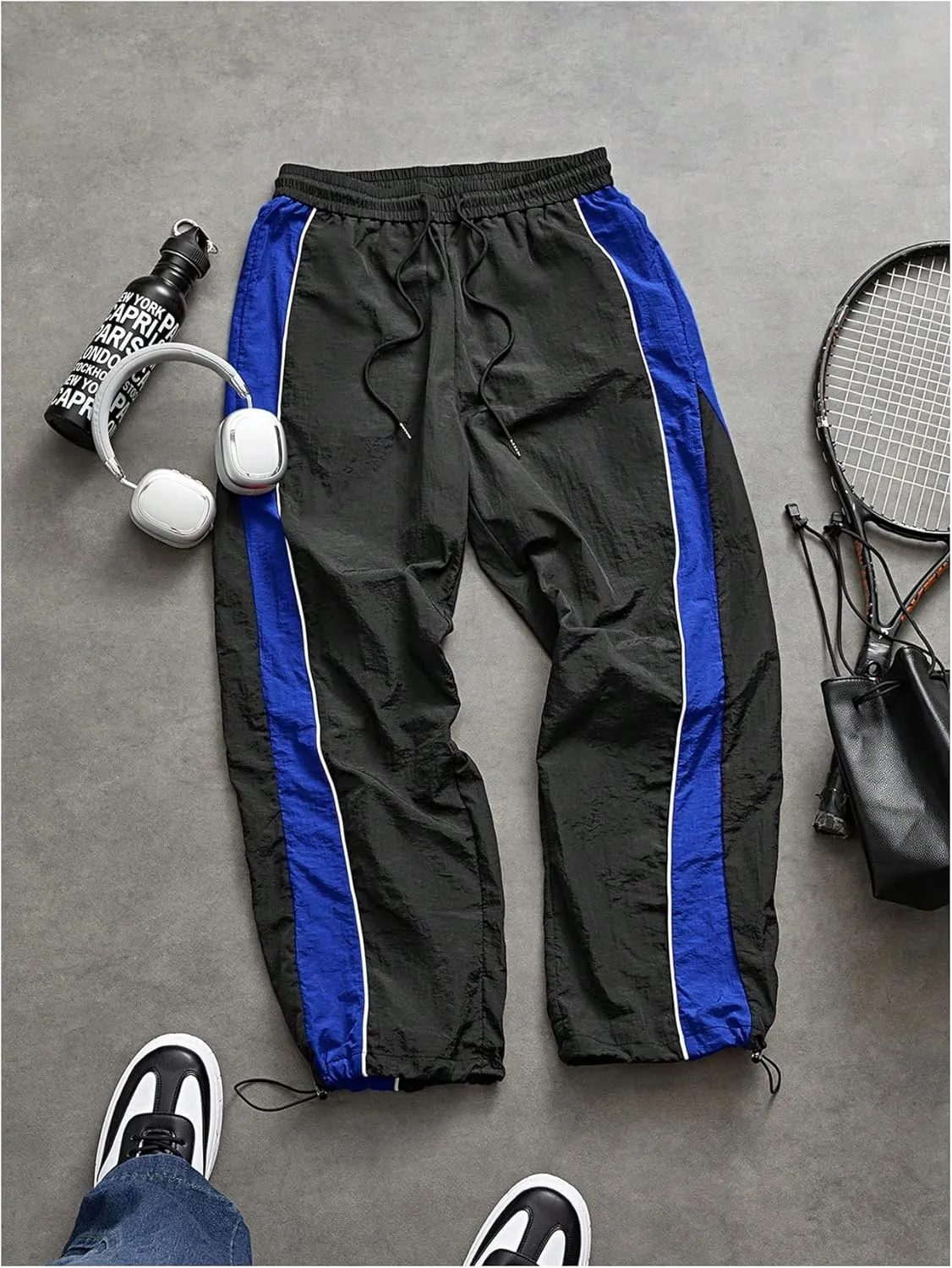 SHENHE Men's Y2k Wide Leg Color Block Baggy Parachute Pants Hip Hop Track Trousers Streetwear