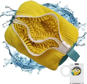 Shoe Washing Bag for Washing Machine (yellow) Double Shoe Washing Bag for Washing Machine, 360° All-Round Cleaning with Shoe Cleaning Brush, Reusable Laundry Shoe Bag for All Shoe Types and Sizes