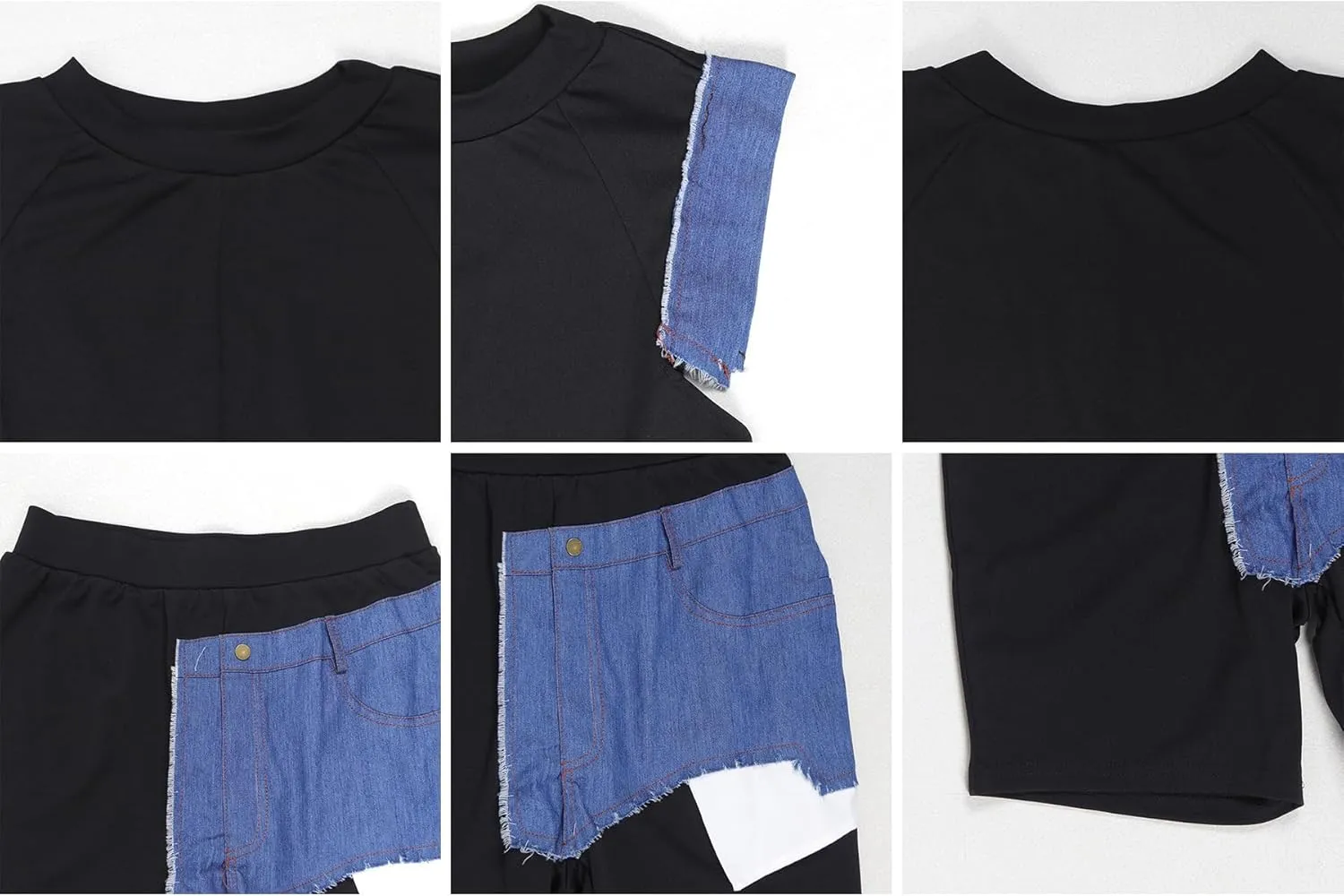 Shorts Sets Women 2 Piece Outfits Crop Top Short Pants Denim Patchwork Track Suits Lounge Sets