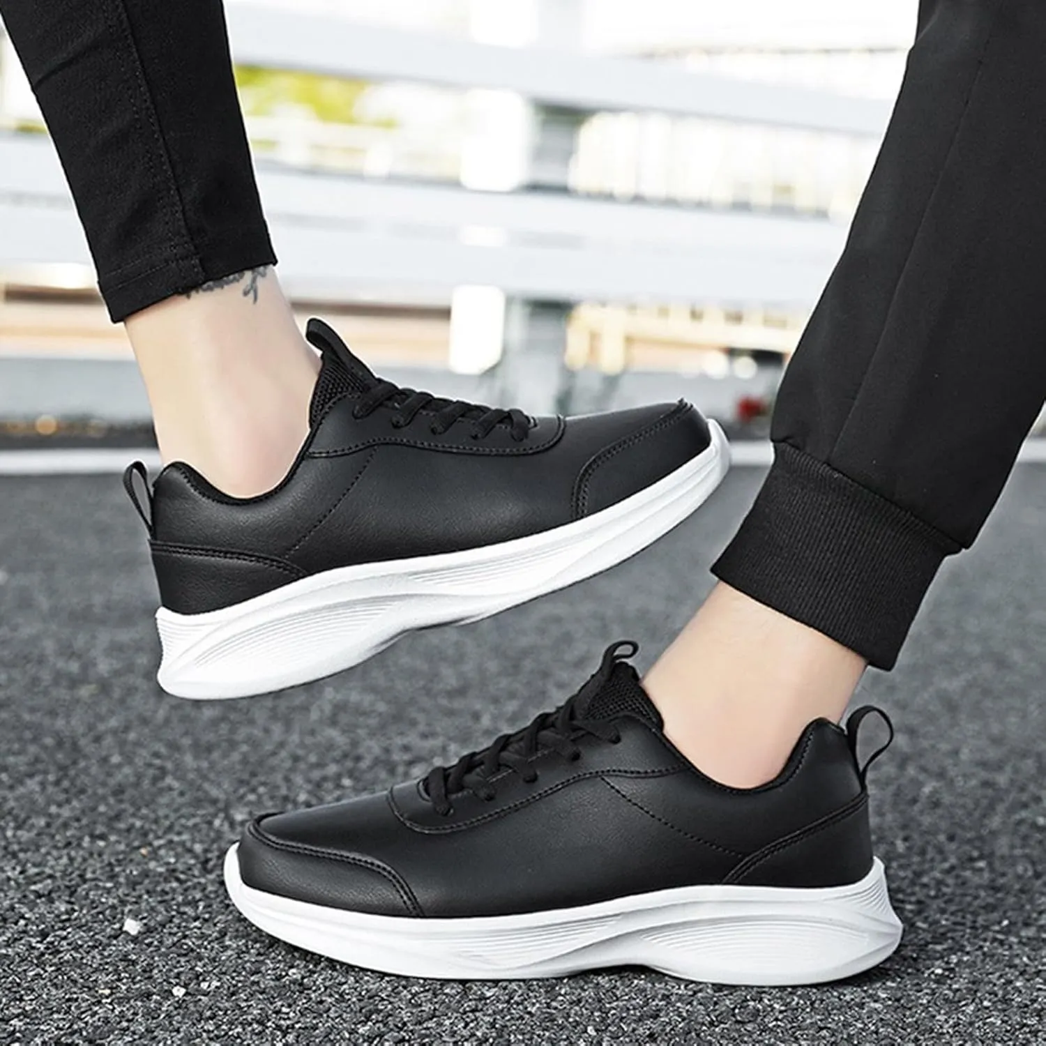 Sneakers for Women Leather Suede Casual Lace Up Non-Slip Walking Shoes Comfortable Tennis Running Shoes