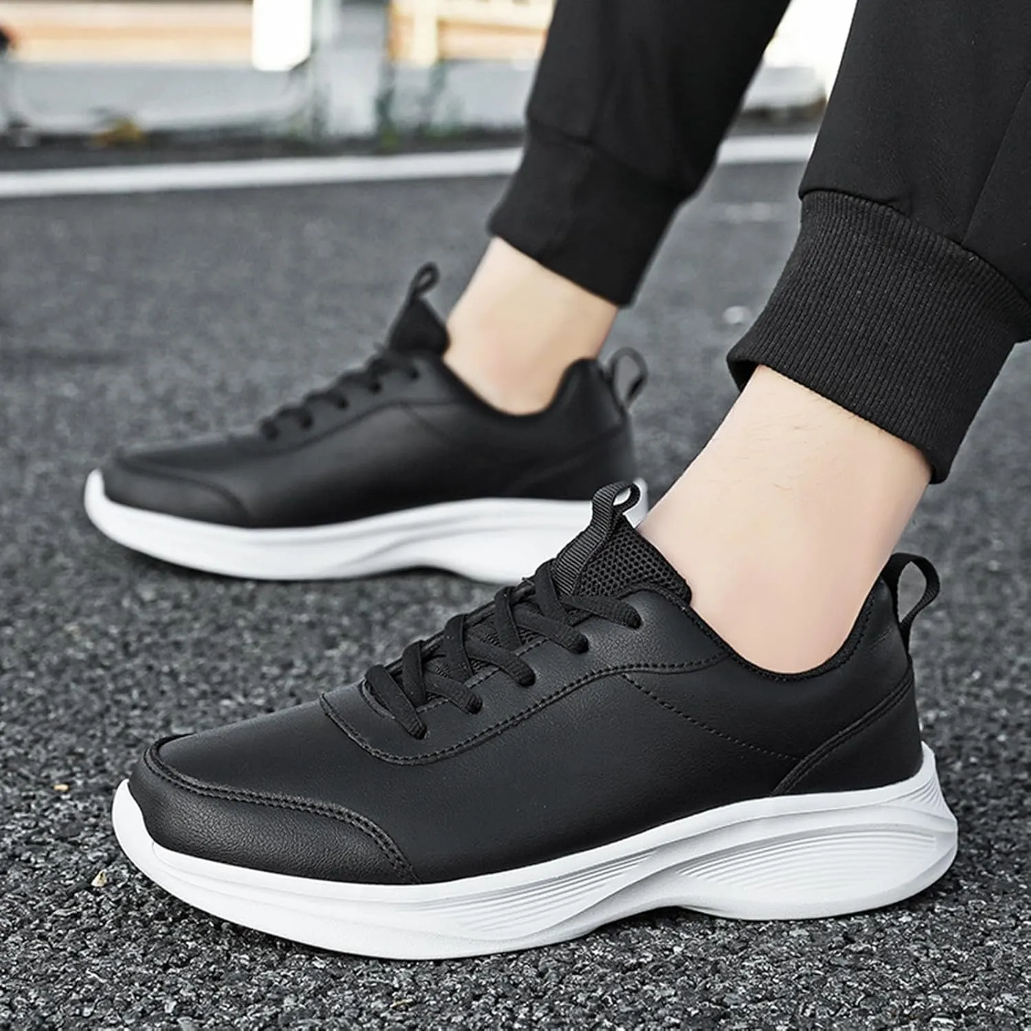 Sneakers for Women Leather Suede Casual Lace Up Non-Slip Walking Shoes Comfortable Tennis Running Shoes