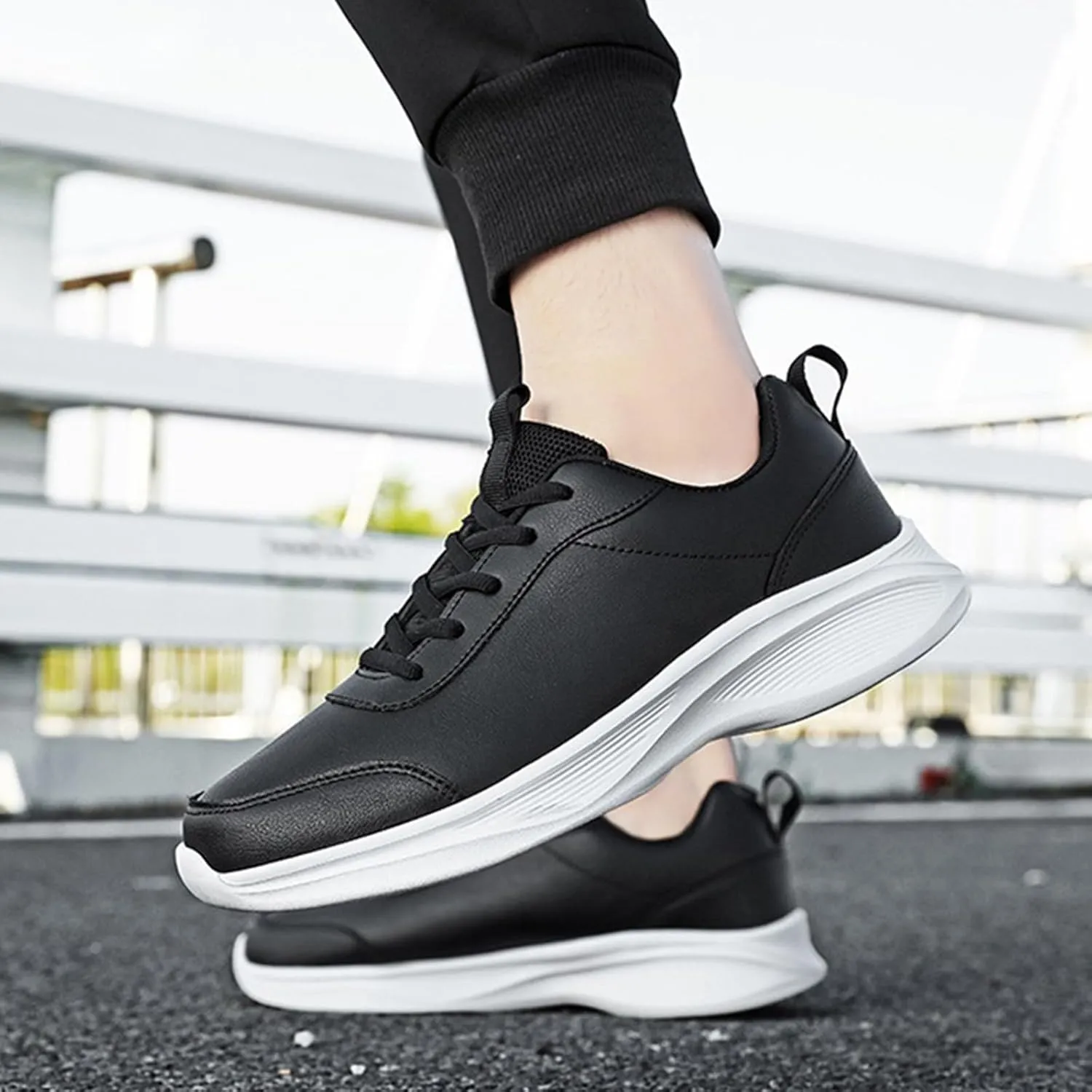 Sneakers for Women Leather Suede Casual Lace Up Non-Slip Walking Shoes Comfortable Tennis Running Shoes
