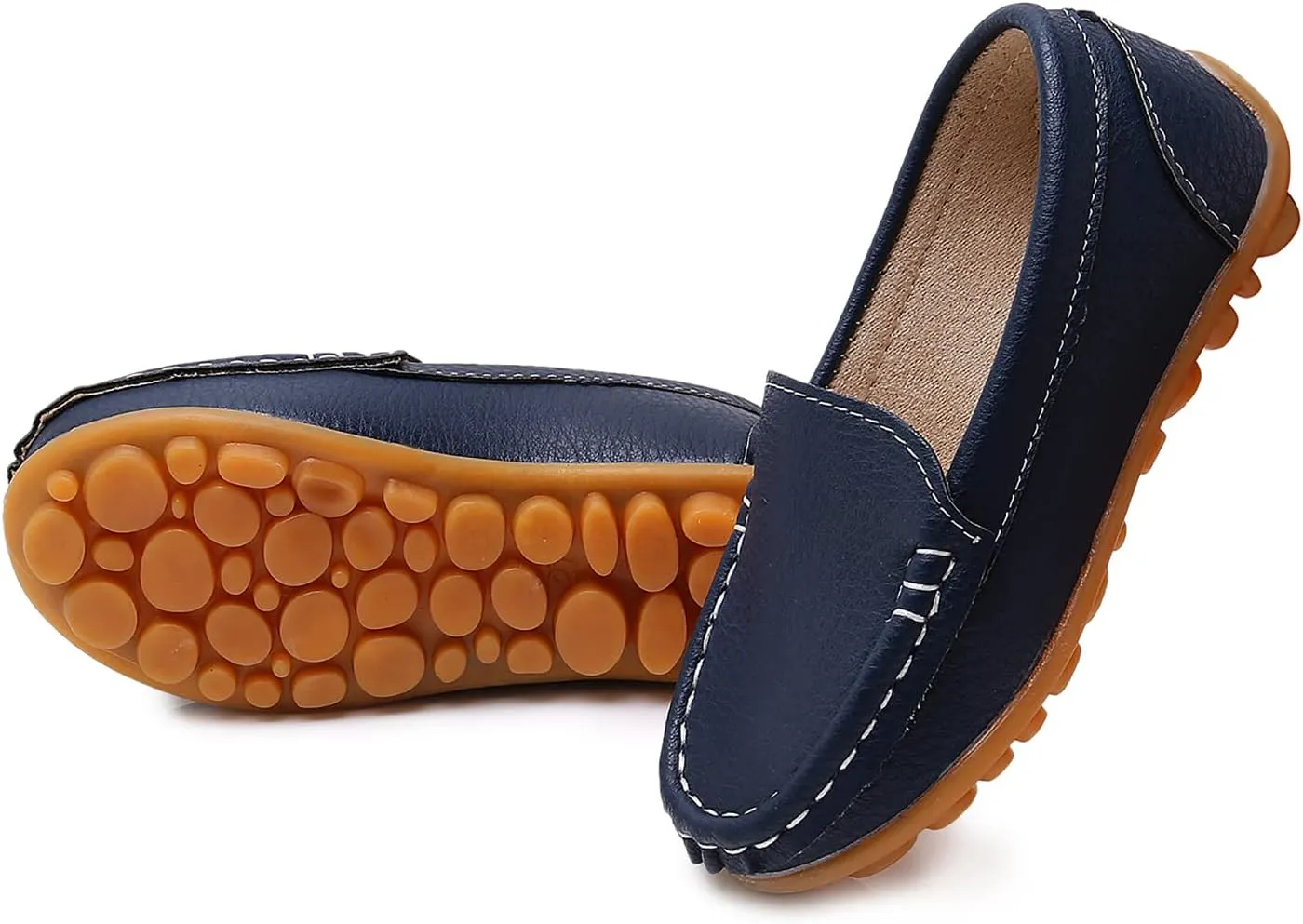 SOFMUO Boys Girls Leather Loafers Slip-On Oxford Flats Boat Dress Schooling Daily Walking Shoes(Toddler/Little Kids)