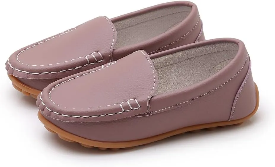 SOFMUO Boys Girls Leather Loafers Slip-On Oxford Flats Boat Dress Schooling Daily Walking Shoes(Toddler/Little Kids)