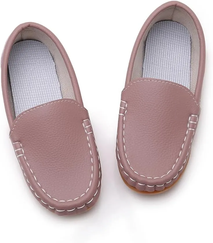 SOFMUO Boys Girls Leather Loafers Slip-On Oxford Flats Boat Dress Schooling Daily Walking Shoes(Toddler/Little Kids)