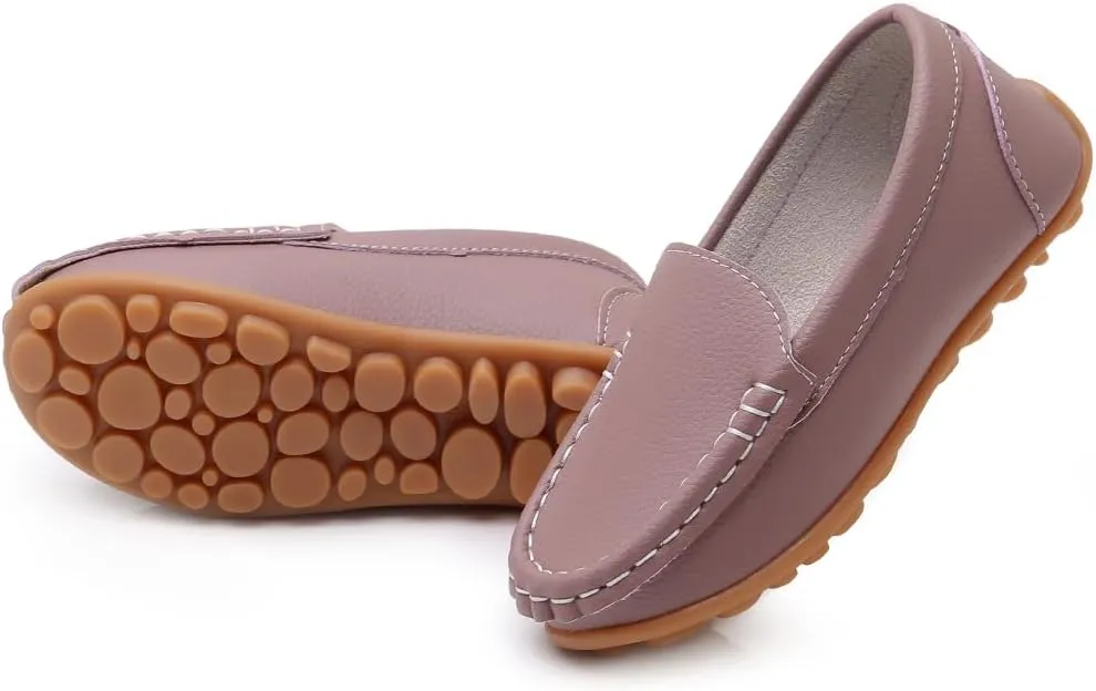 SOFMUO Boys Girls Leather Loafers Slip-On Oxford Flats Boat Dress Schooling Daily Walking Shoes(Toddler/Little Kids)