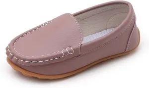 SOFMUO Boys Girls Leather Loafers Slip-On Oxford Flats Boat Dress Schooling Daily Walking Shoes(Toddler/Little Kids)